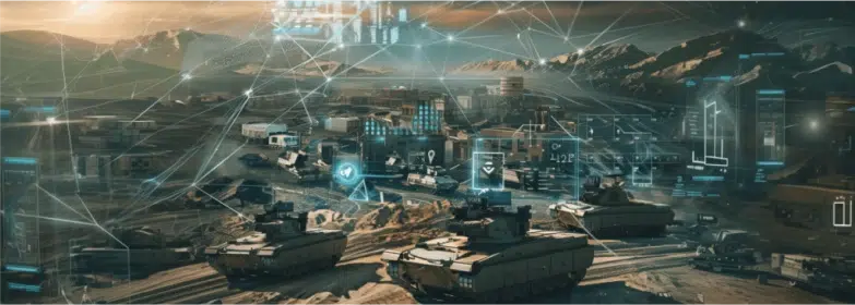 Connected military vehicles illustrating AI, edge computing, and IoT.